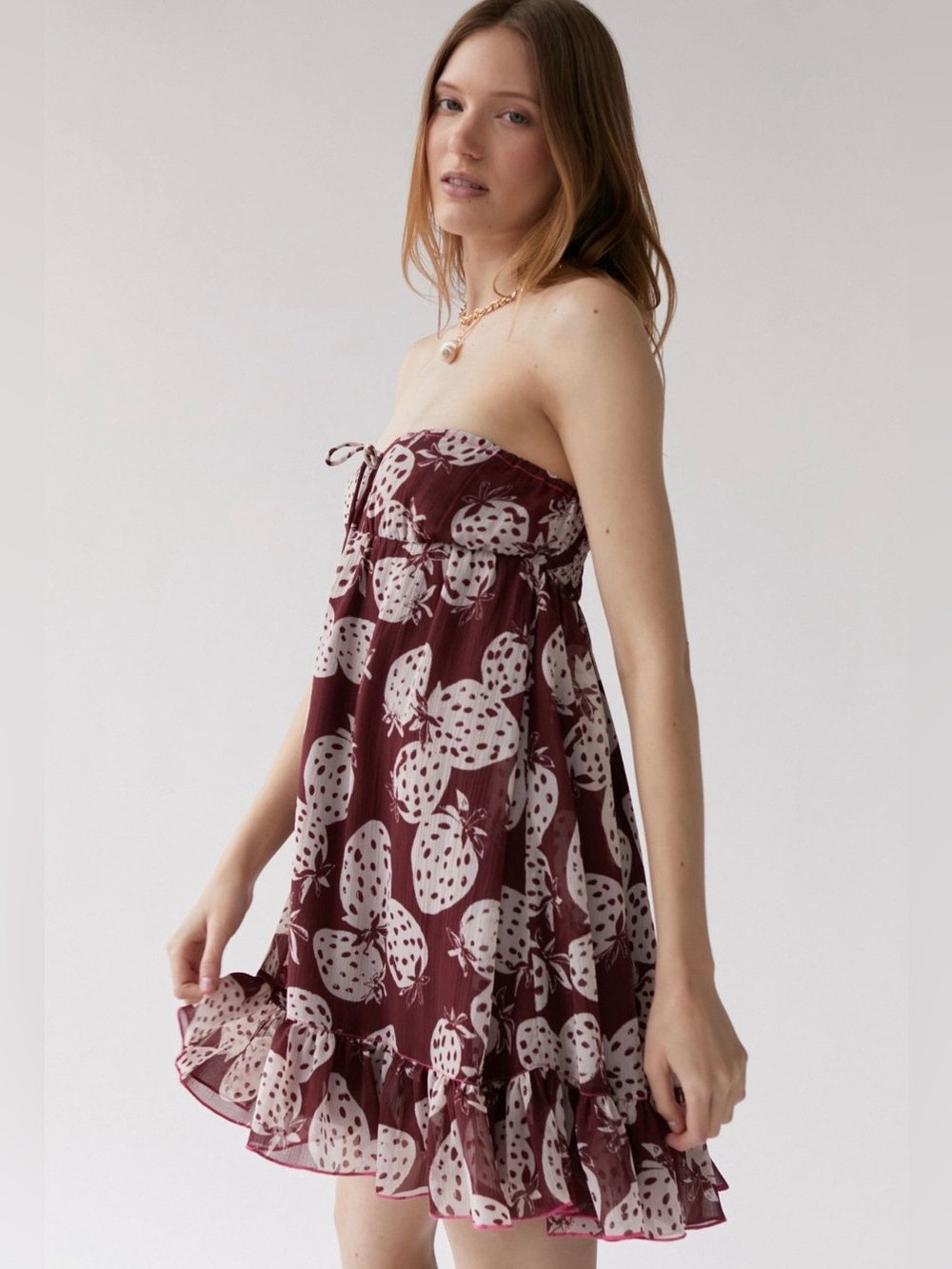 UO Davina Strapless Babydoll Mini Dress